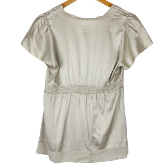 BCBGMaxAzria Satin Deep V Flutter Sleeve Silk Beige Top Size Medium - Picture 4 of 8